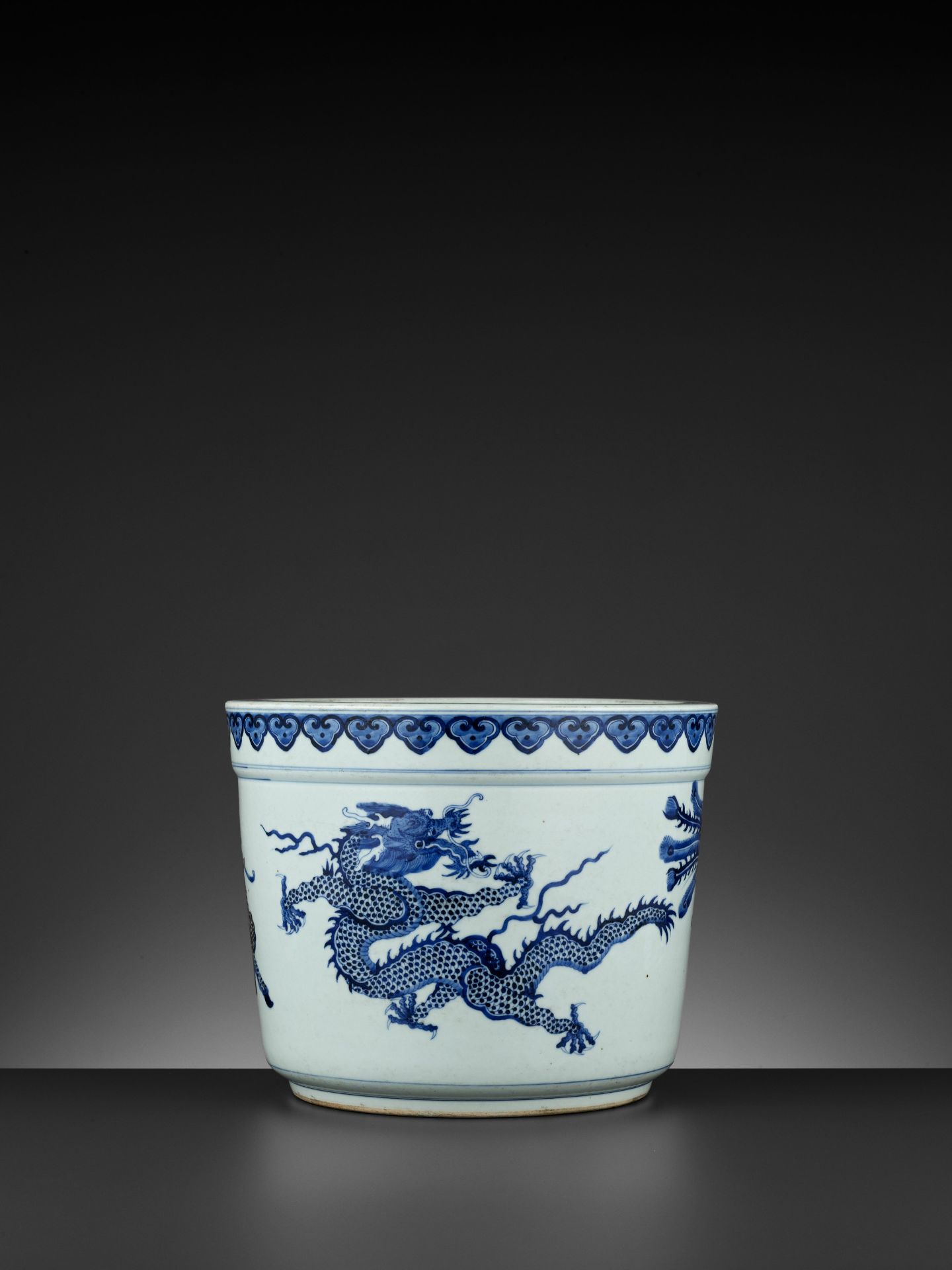 A MASSIVE BLUE AND WHITE 'FIVE MYTHICAL BEASTS' JARDINIERE, QING DYNASTY - Image 8 of 12