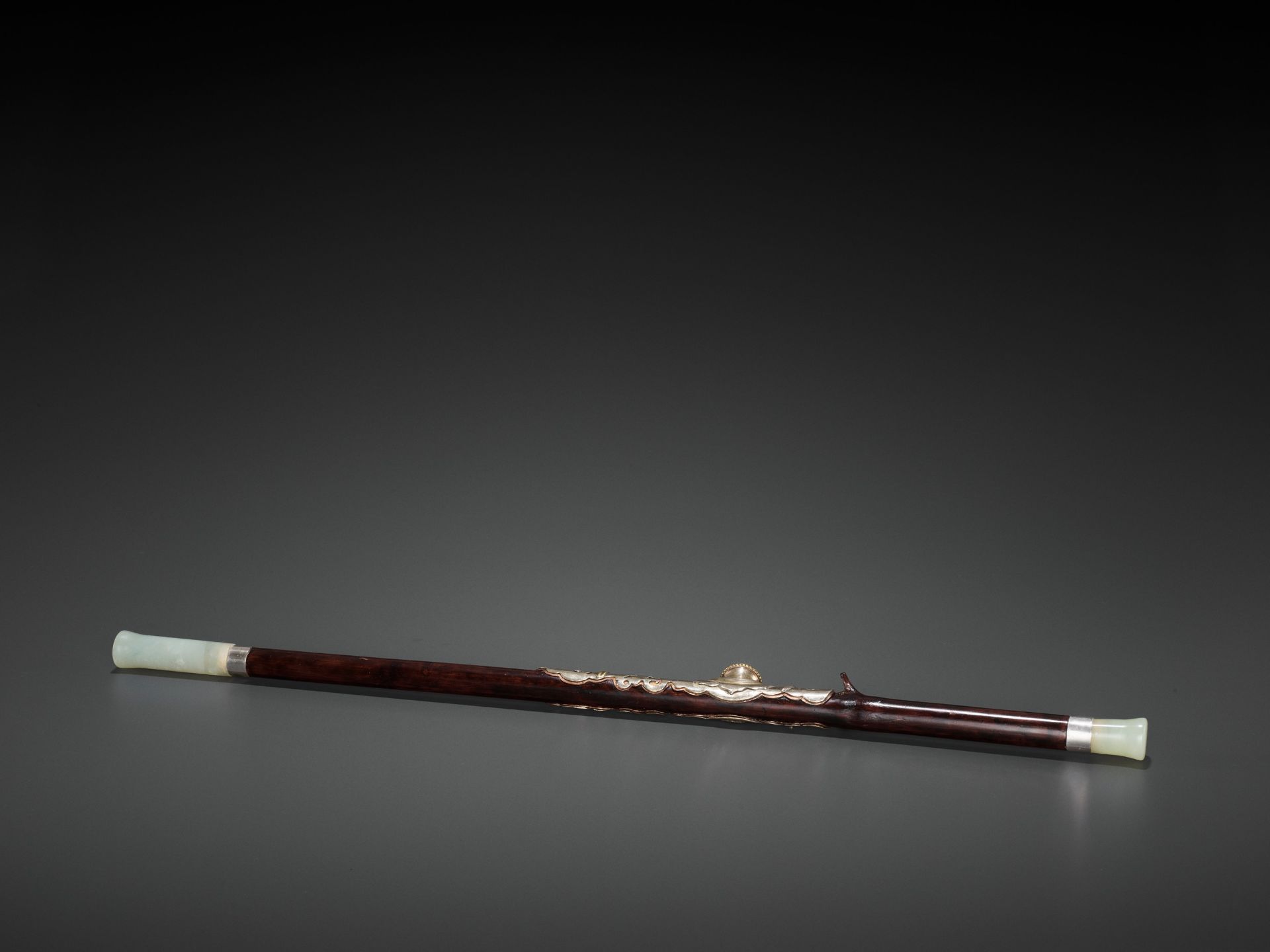 A BAMBOO OPIUM PIPE WITH HARDSTONE, SILVER AND YIXING CERAMIC FITTINGS, LATE QING TO REPUBLIC - Image 3 of 10