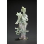 A 'SANDUO' LAVENDER JADEITE FIGURE OF A MEIREN, LATE QING TO REPUBLIC
