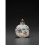 AN IMPERIAL ENAMELED WHITE GLASS 'BOYS' SNUFF BOTTLE, QIANLONG MARK AND PERIOD