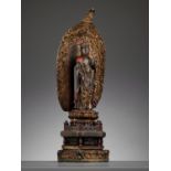 A POLYCHROME ENAMELED BRONZE FIGURE OF KANNON BOSATSU, LATE EDO PERIOD