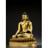 A GILT COPPER-ALLOY FIGURE OF A CROWNED BUDDHA, MALLA, 14TH - 15TH CENTURY