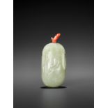 A PALE CELADON JADE MELON-FORM SNUFF BOTTLE, QING DYNASTY