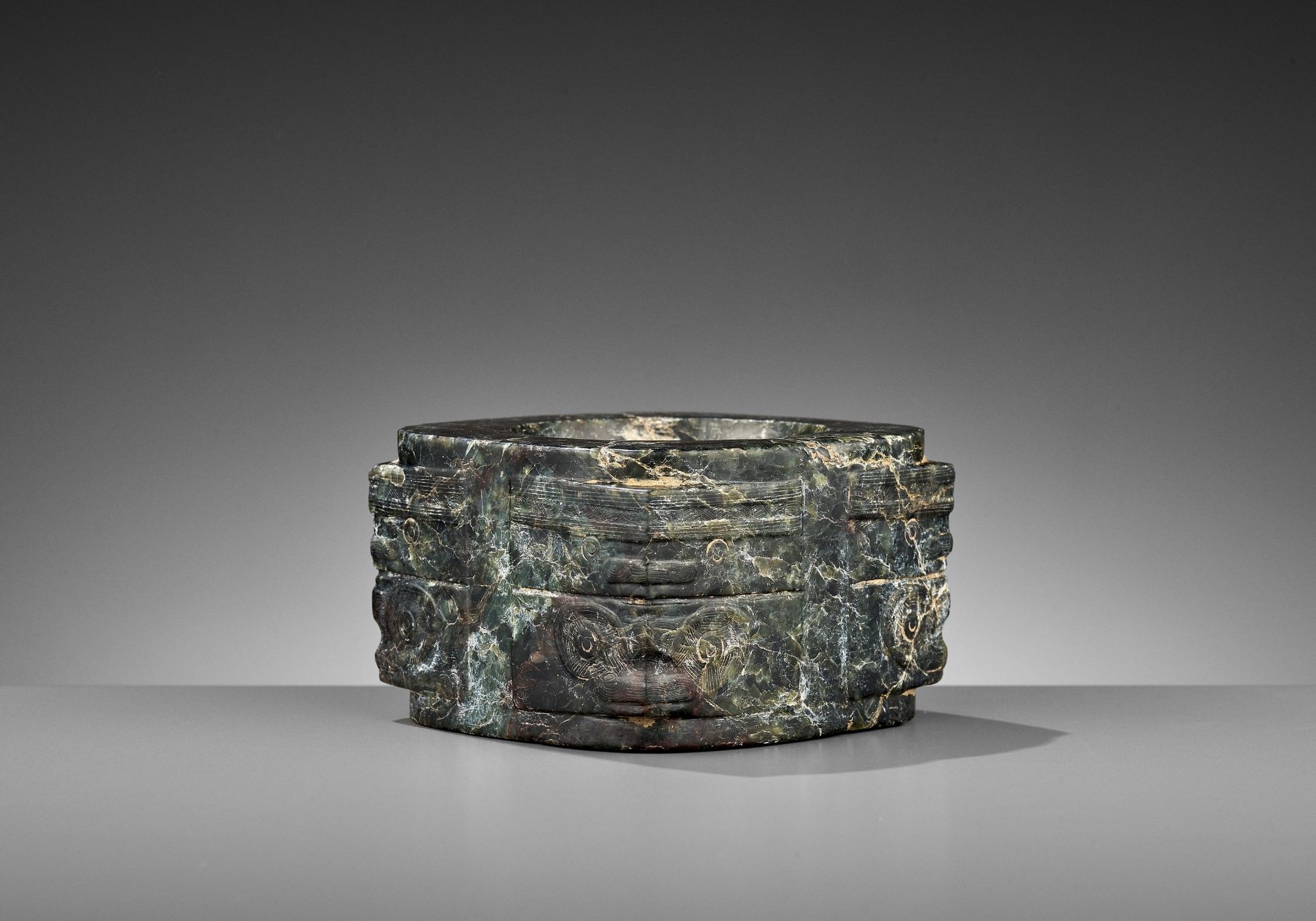 A MOTTLED GREEN JADE CONG, LIANGZHU CULTURE