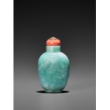 AN APPLE-GREEN AND LAVENDER JADE SNUFF BOTTLE, LATE QING TO REPUBLIC