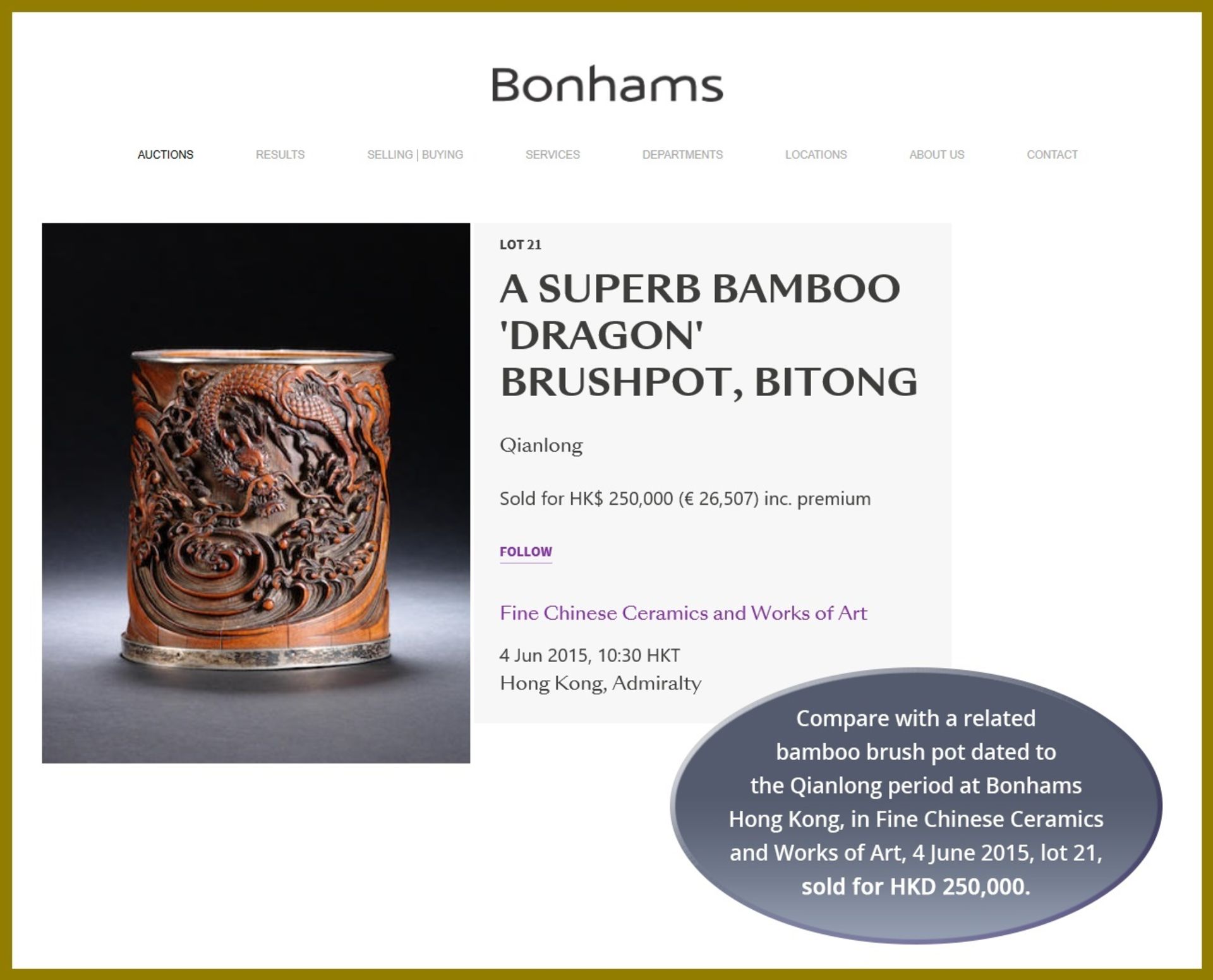 A BAMBOO 'DRAGON' BRUSH POT, BITONG, QING - Image 5 of 9