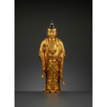 A GILT-LACQUERED WOOD FIGURE OF BUDDHA, QING DYNASTY