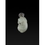 A WHITE AND GRAY JADE 'TWO CATS' PENDANT, QING DYNASTY