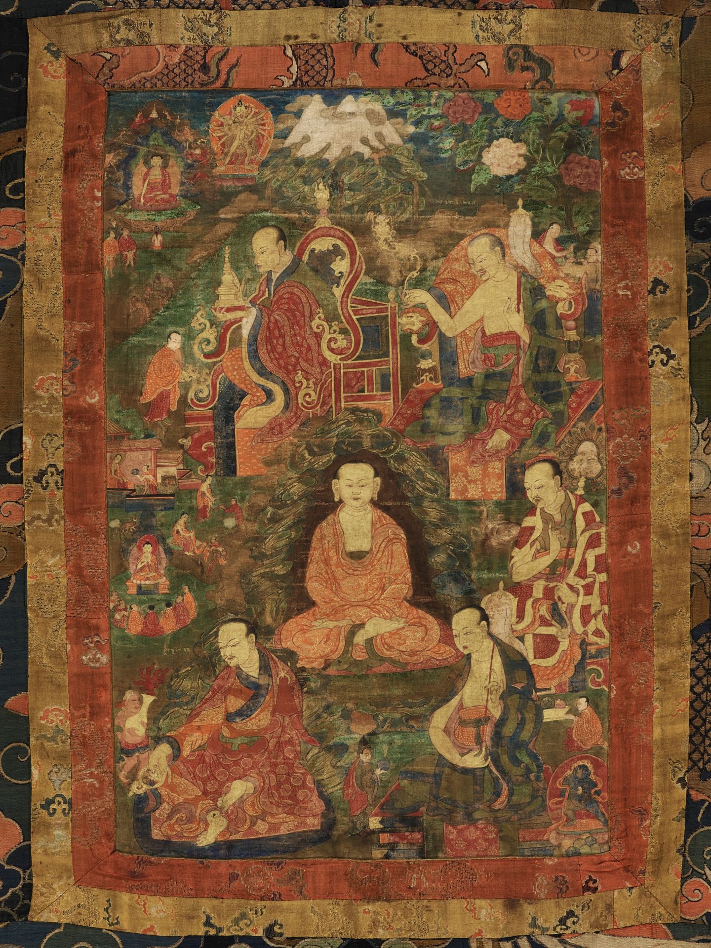 A THANGKA OF FIVE ARHATS, 18TH-19TH CENTURY