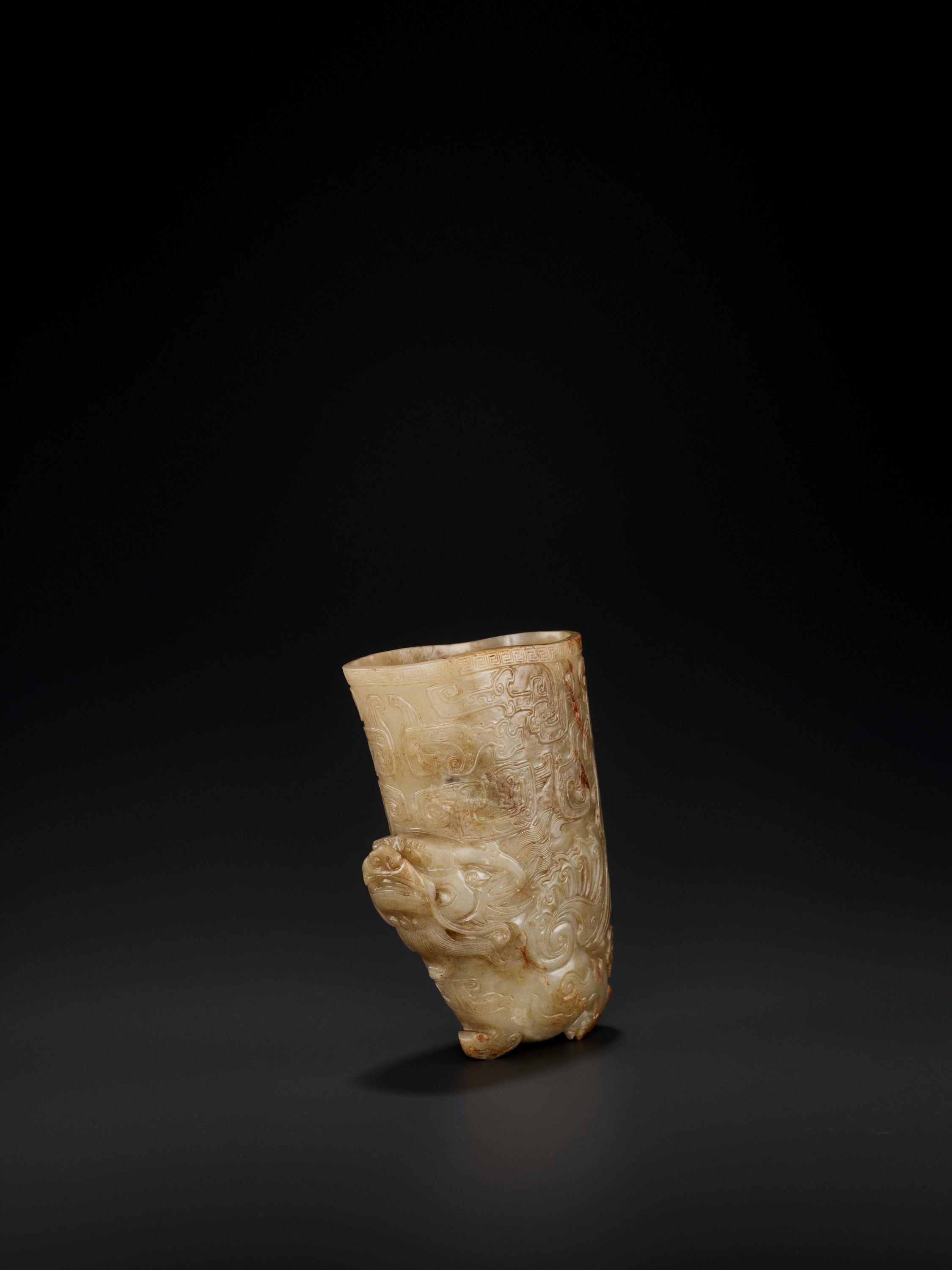 A CELADON AND RUSSET JADE 'DRAGON' RHYTON, 17TH CENTURY - Image 8 of 11