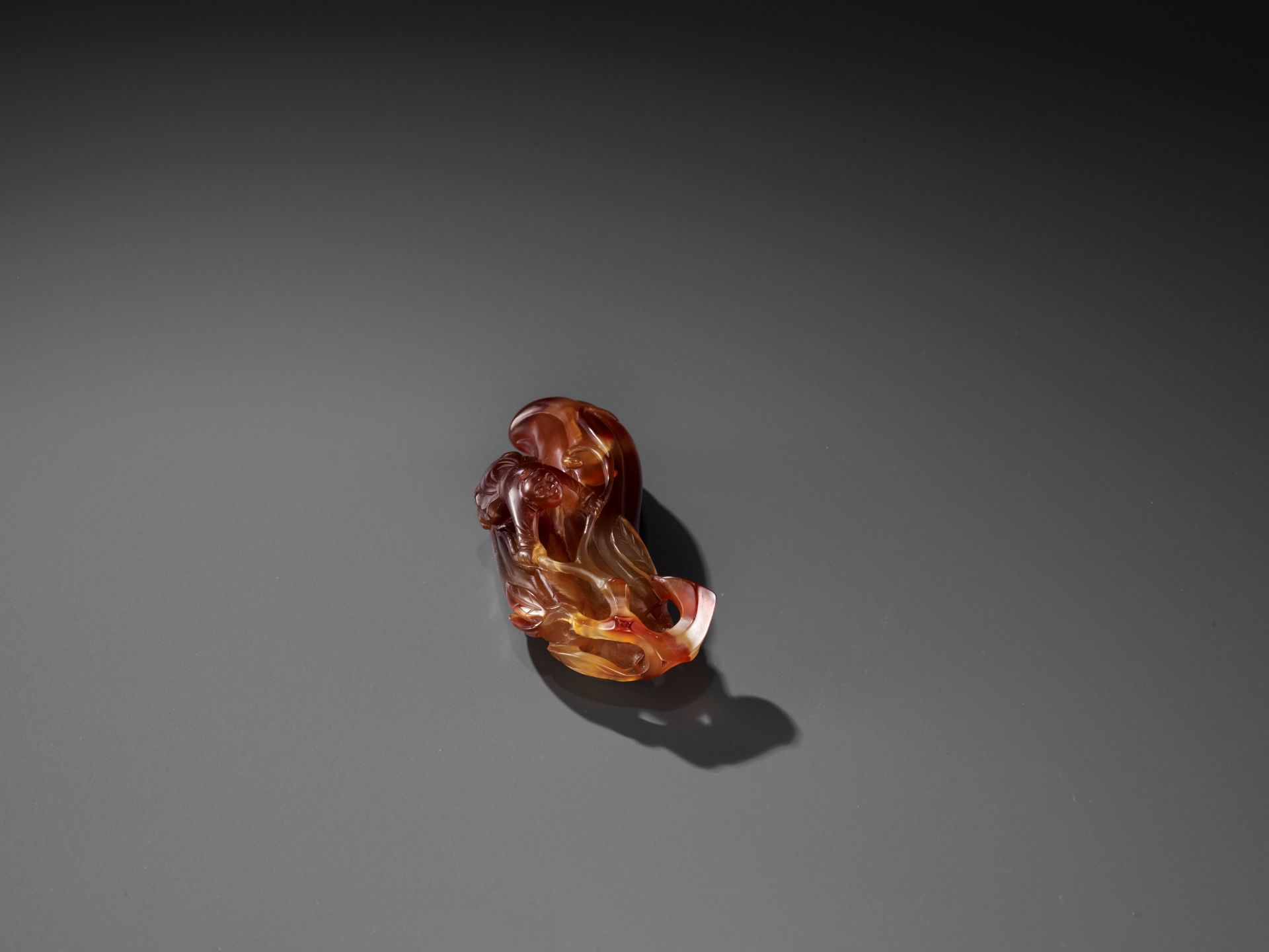 A FINE AGATE 'MELON AND BOY' GROUP, QING - Image 3 of 9