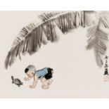 BOY AND TORTOISE UNDER BANANA LEAF', BY ZHOU SICONG (1939-1996)