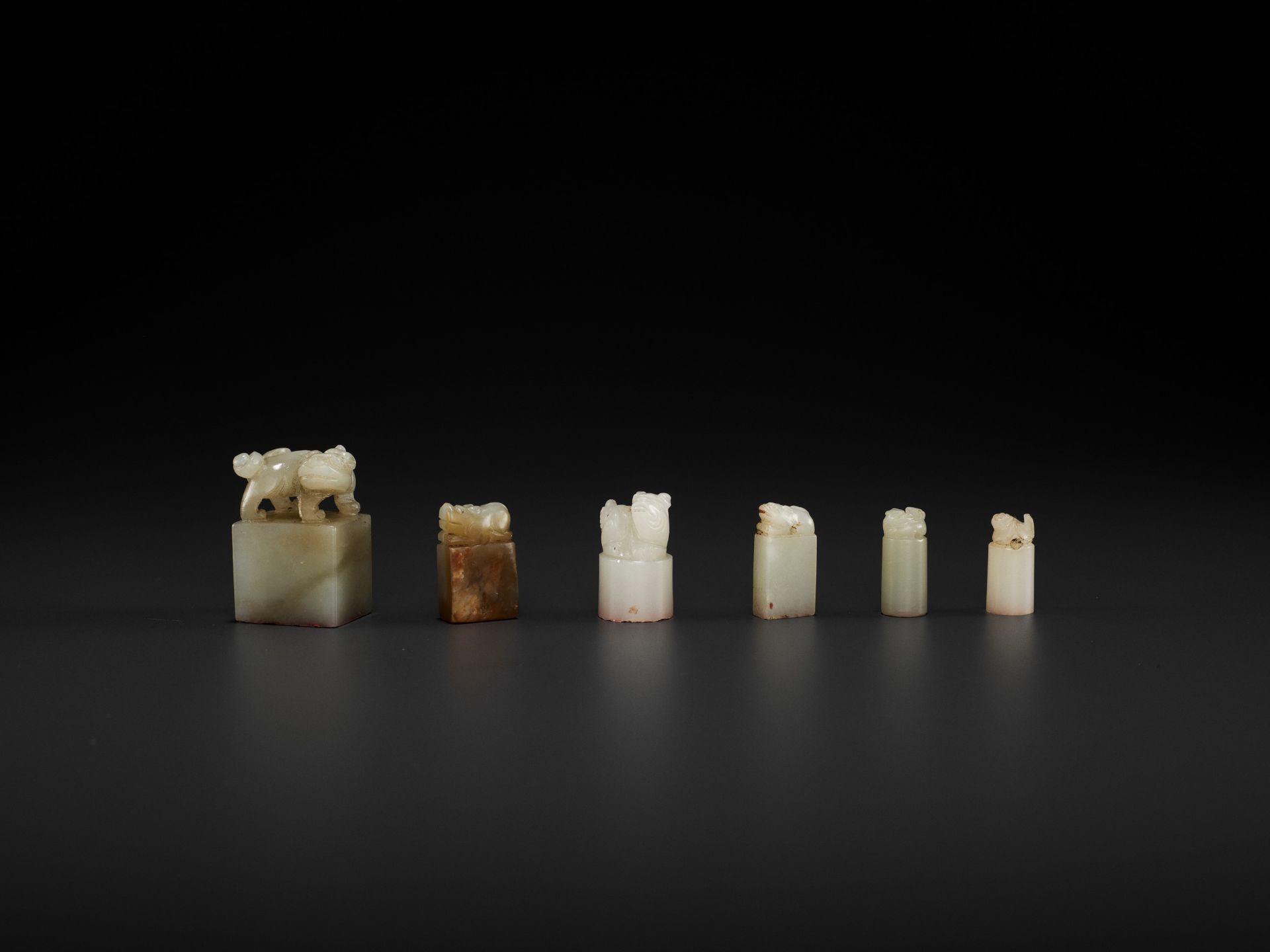 SIX JADE 'BUDDHIST LION' SEALS, MID-QING TO REPUBLIC - Image 4 of 11