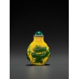 A GREEN ON YELLOW OVERLAY GLASS 'CRICKET' SNUFF BOTTLE, 18TH CENTURY