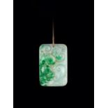 AN APPLE- AND EMERALD-GREEN JADEITE 'LINGZHI' PLAQUE, QING DYNASTY