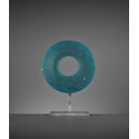 AN AQUAMARINE GREEN GLASS BI DISK, HAN DYNASTY