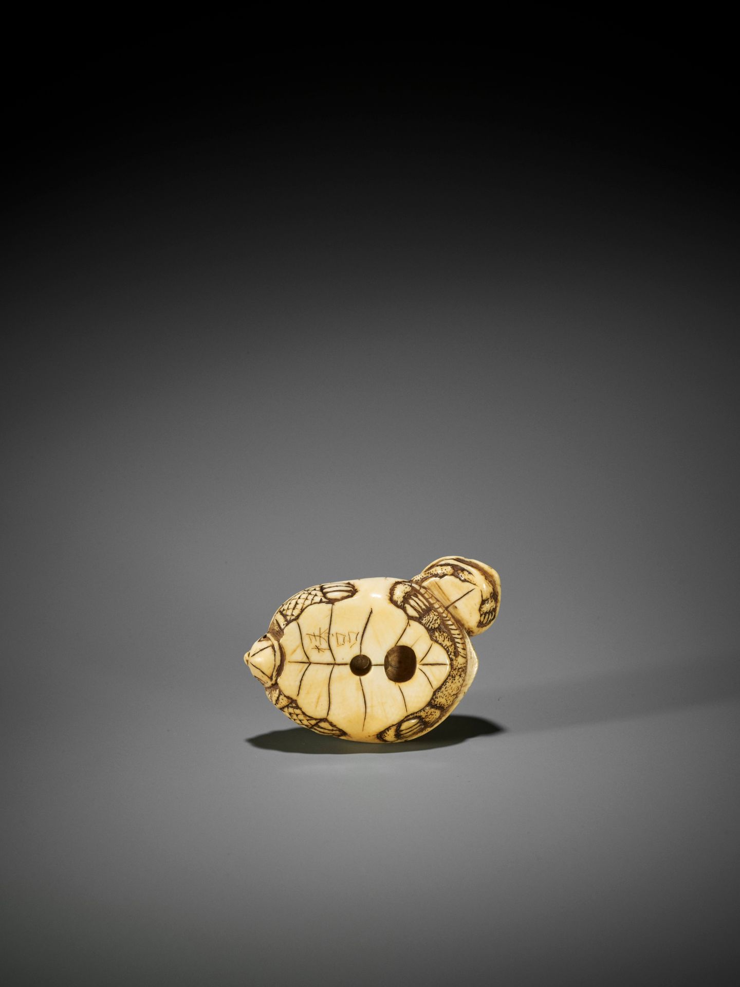 AN OLD IVORY NETSUKE OF A TURTLE WITH YOUNG - Bild 2 aus 10
