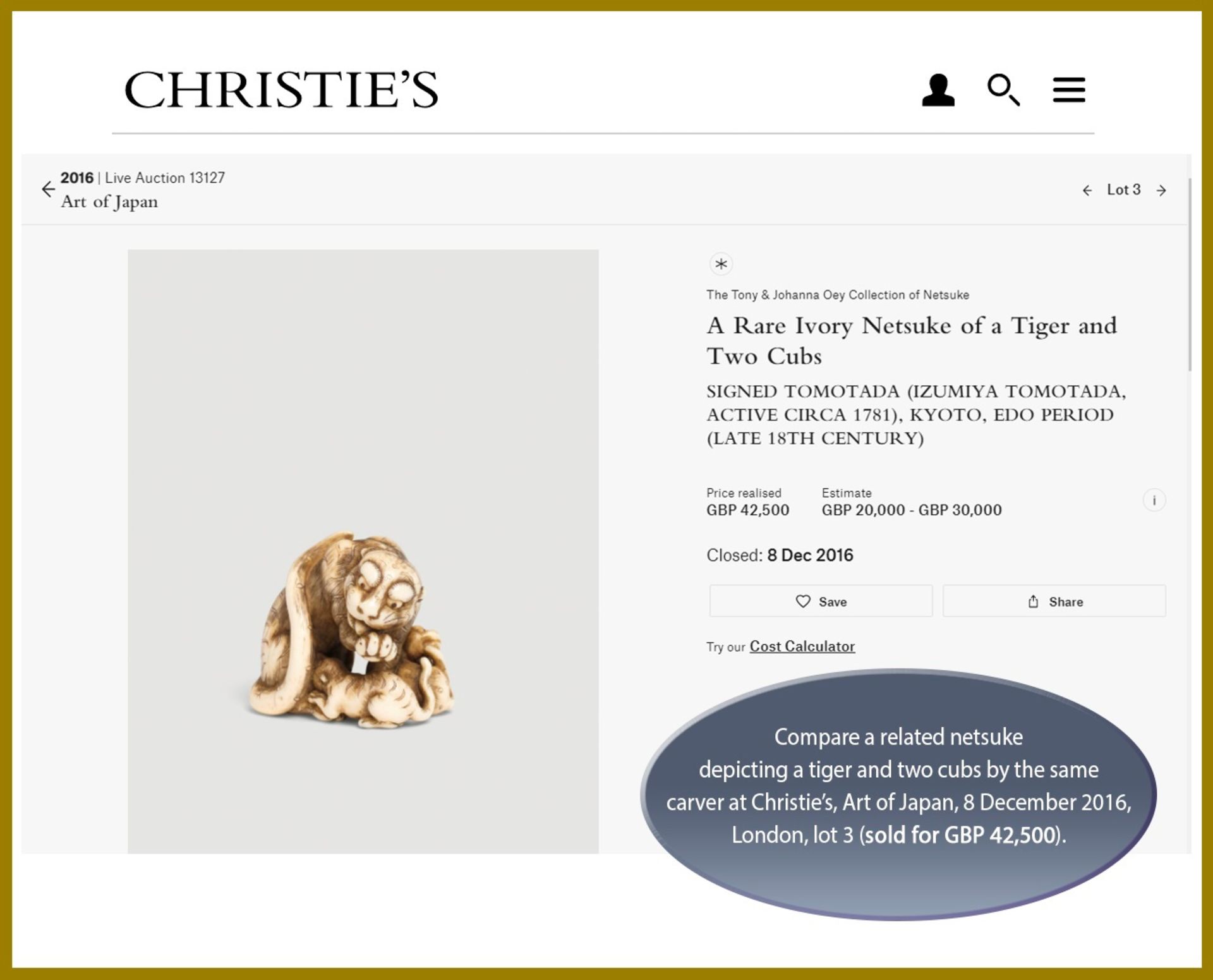 TOMOTADA: AN EXCEPTIONAL IVORY NETSUKE OF A TIGRESS AND CUB - Image 11 of 13