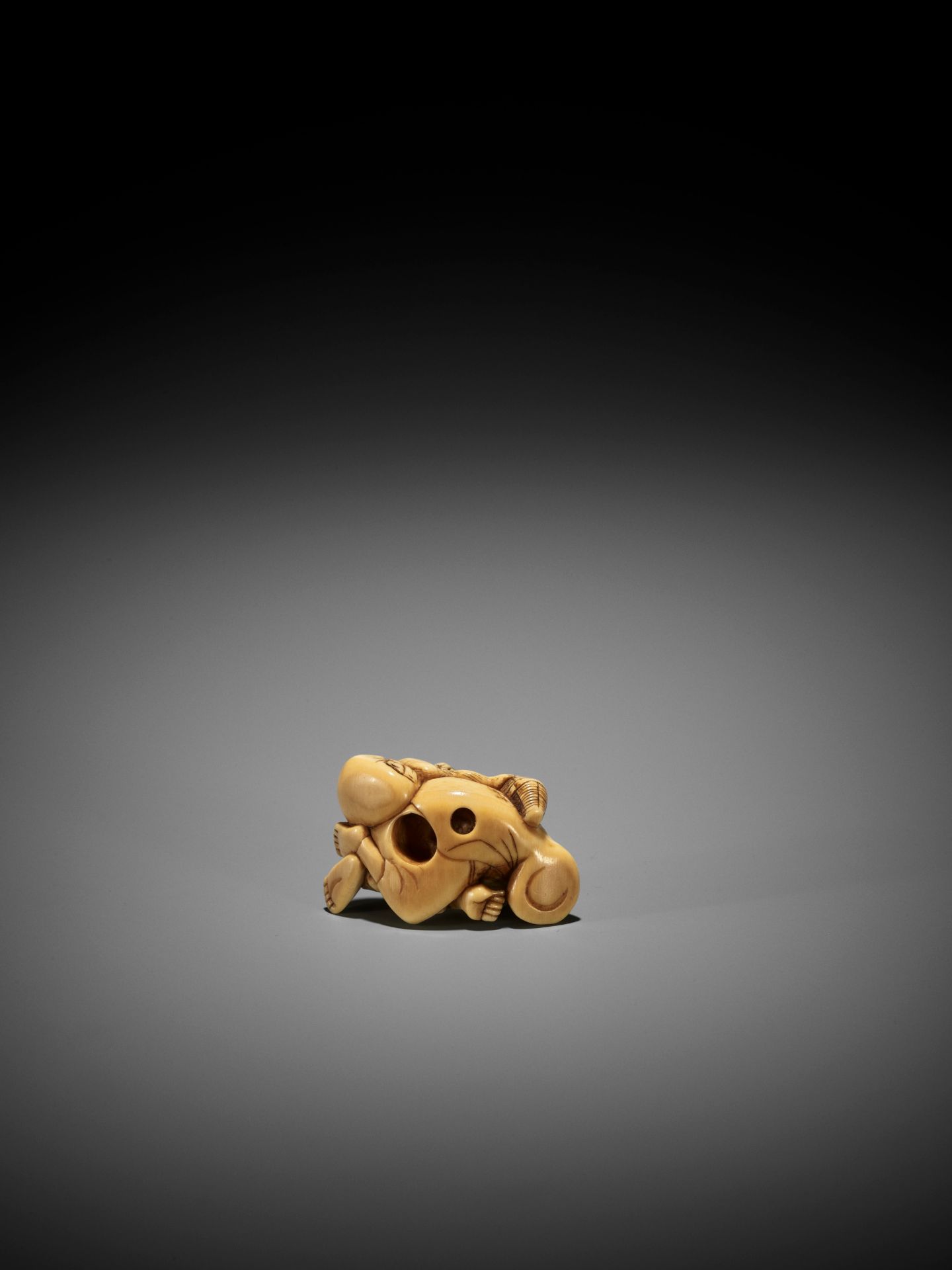 AN IVORY NETSUKE OF A SLEEPING SARUMAWASHI WITH MONKEY - Bild 9 aus 9