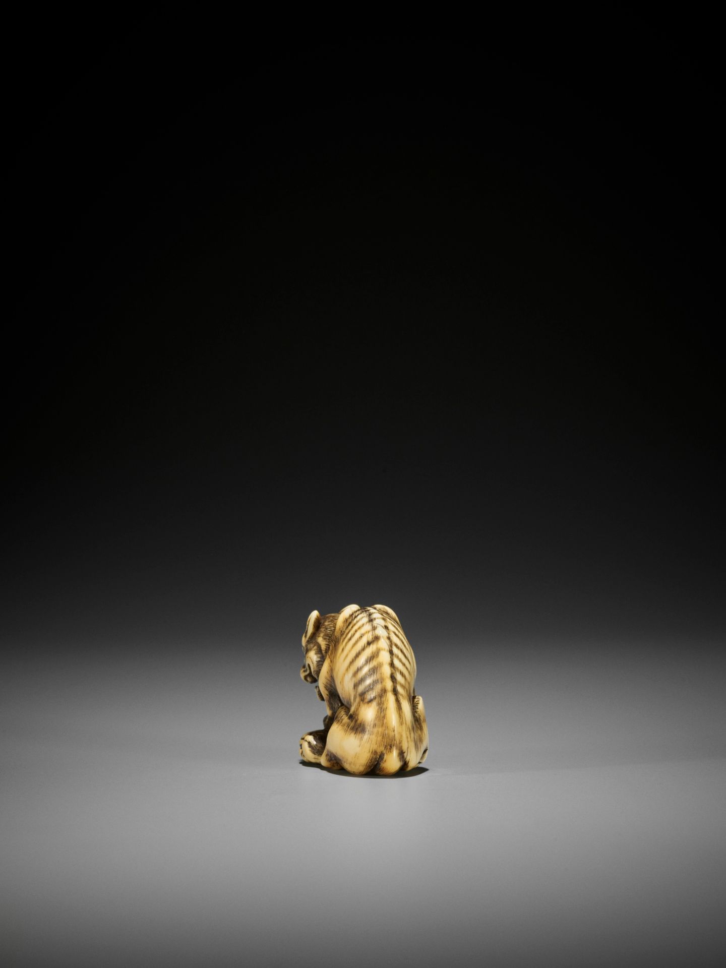 TOMOTADA: A FINE IVORY NETSUKE OF A WOLF WITH HAUNCH OF VENISON - Image 12 of 18