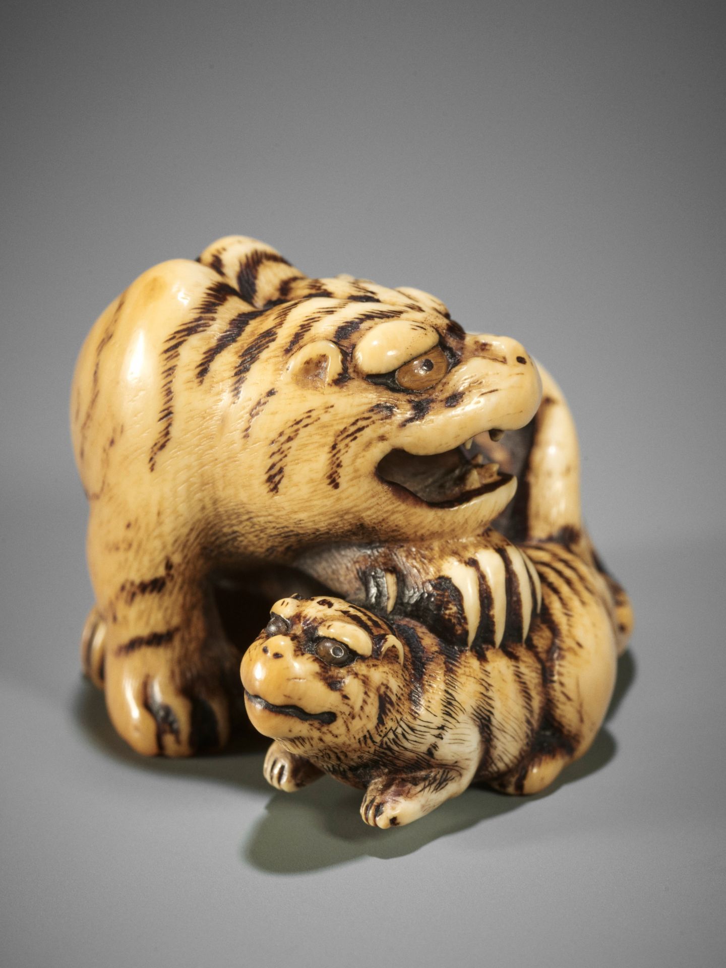 HAKURYU I: A SUPERB IVORY NETSUKE OF A TIGER AND CUB - Image 3 of 12