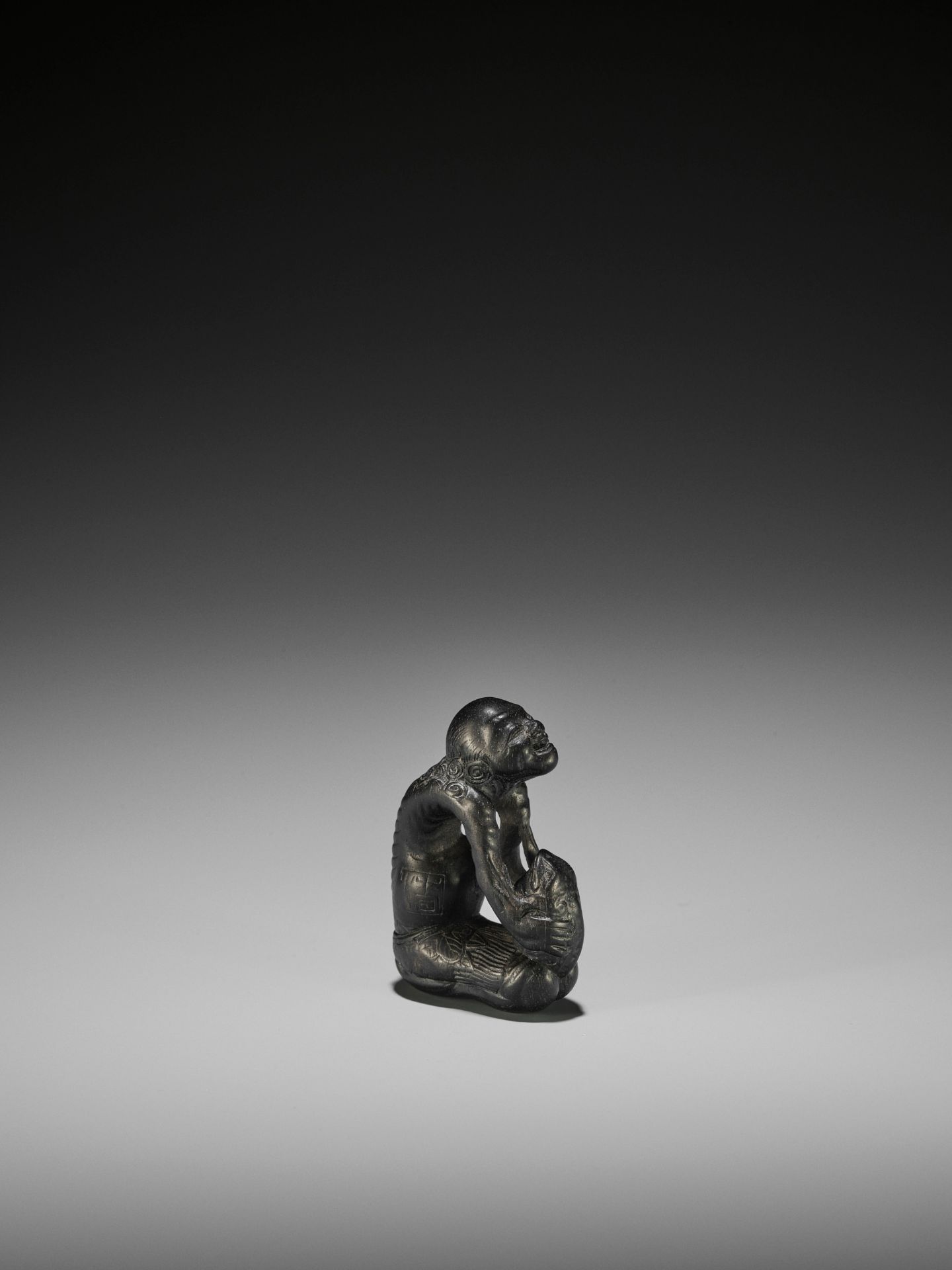 KIYOSHI: A LARGE EBONY NETSUKE OF GAMA SENNIN AND HIS TOAD - Image 9 of 12