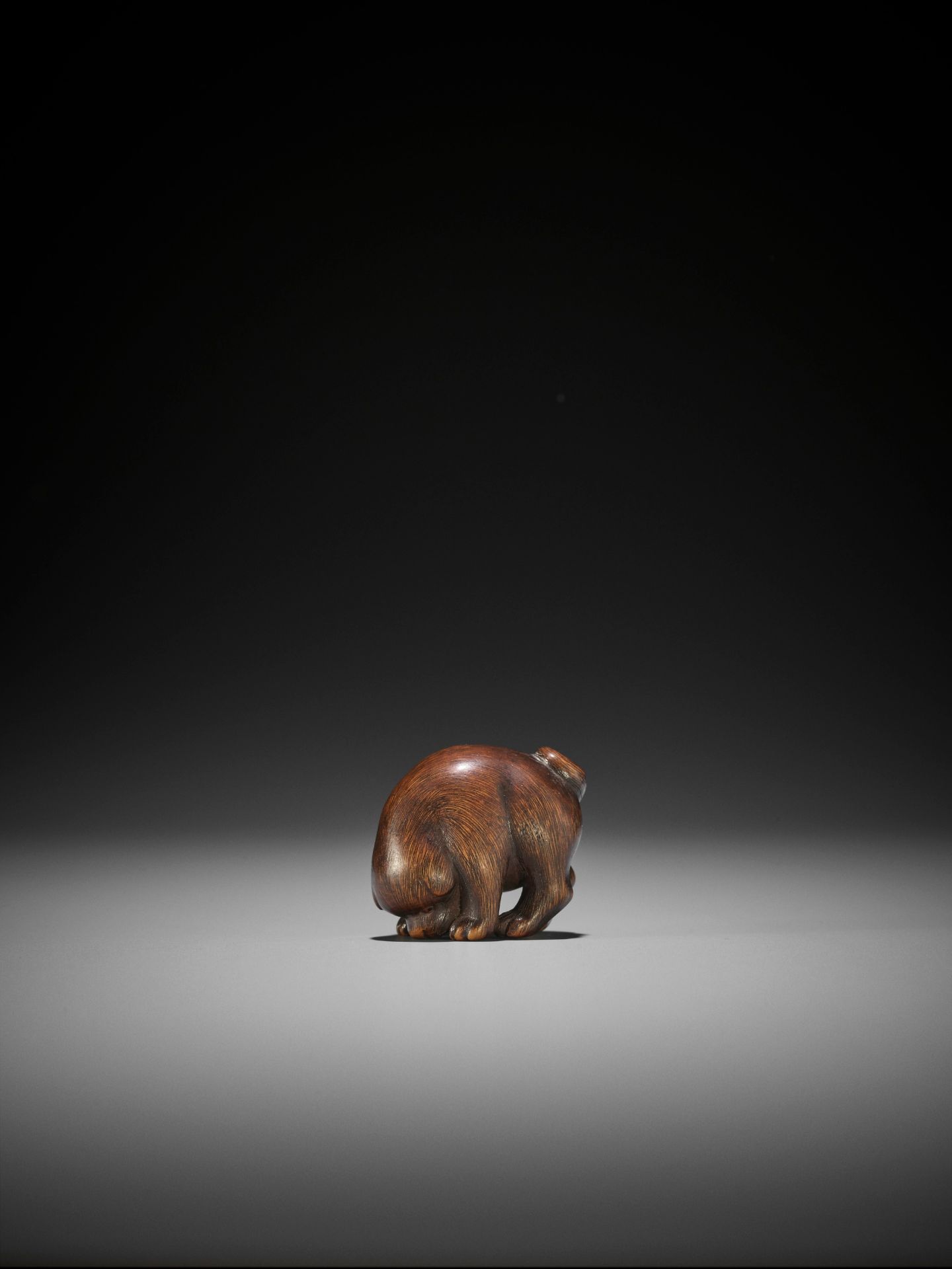 MASANAO: AN AMUSING WOOD NETSUKE OF A FRIGHTENED PUPPY - Image 4 of 10