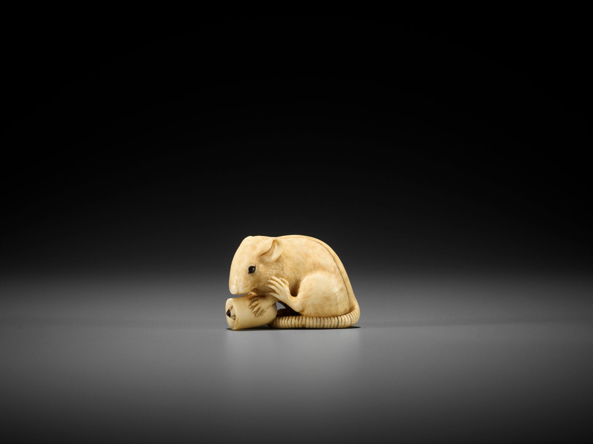 OKATOMO: A FINE IVORY NETSUKE OF A RAT WITH CANDLE - Image 3 of 11