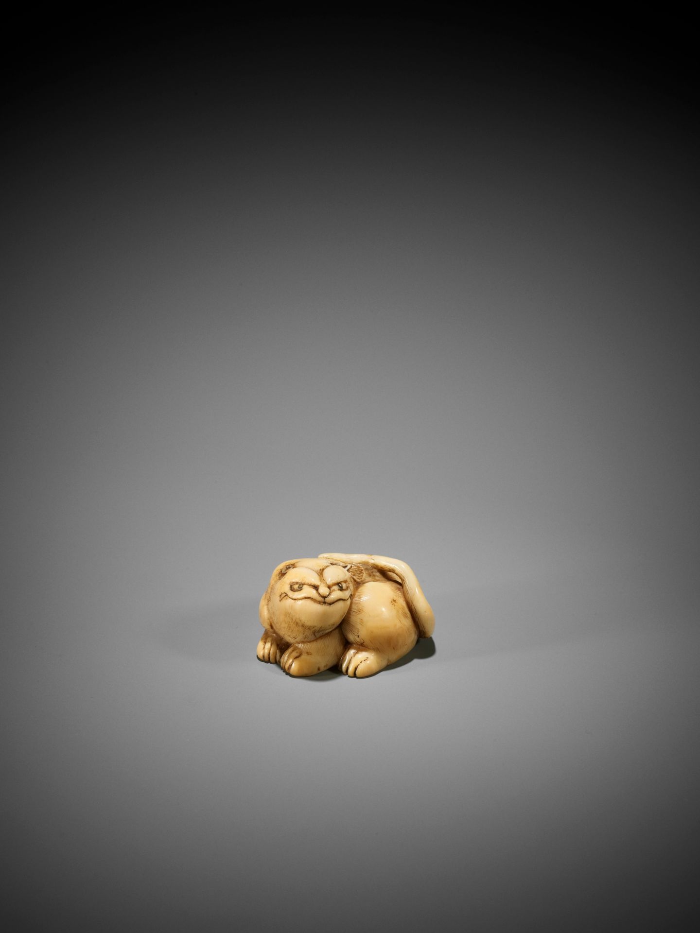 A RARE IVORY ASHTRAY NETSUKE OF A TIGER - Image 3 of 8