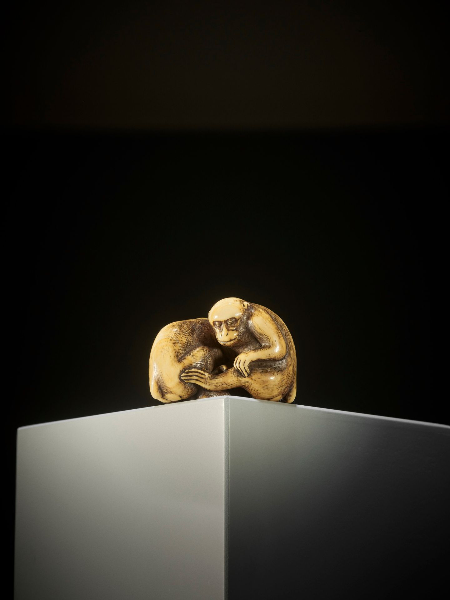 OKAKOTO: A SUPERB IVORY NETSUKE OF TWO MONKEYS - Image 2 of 19