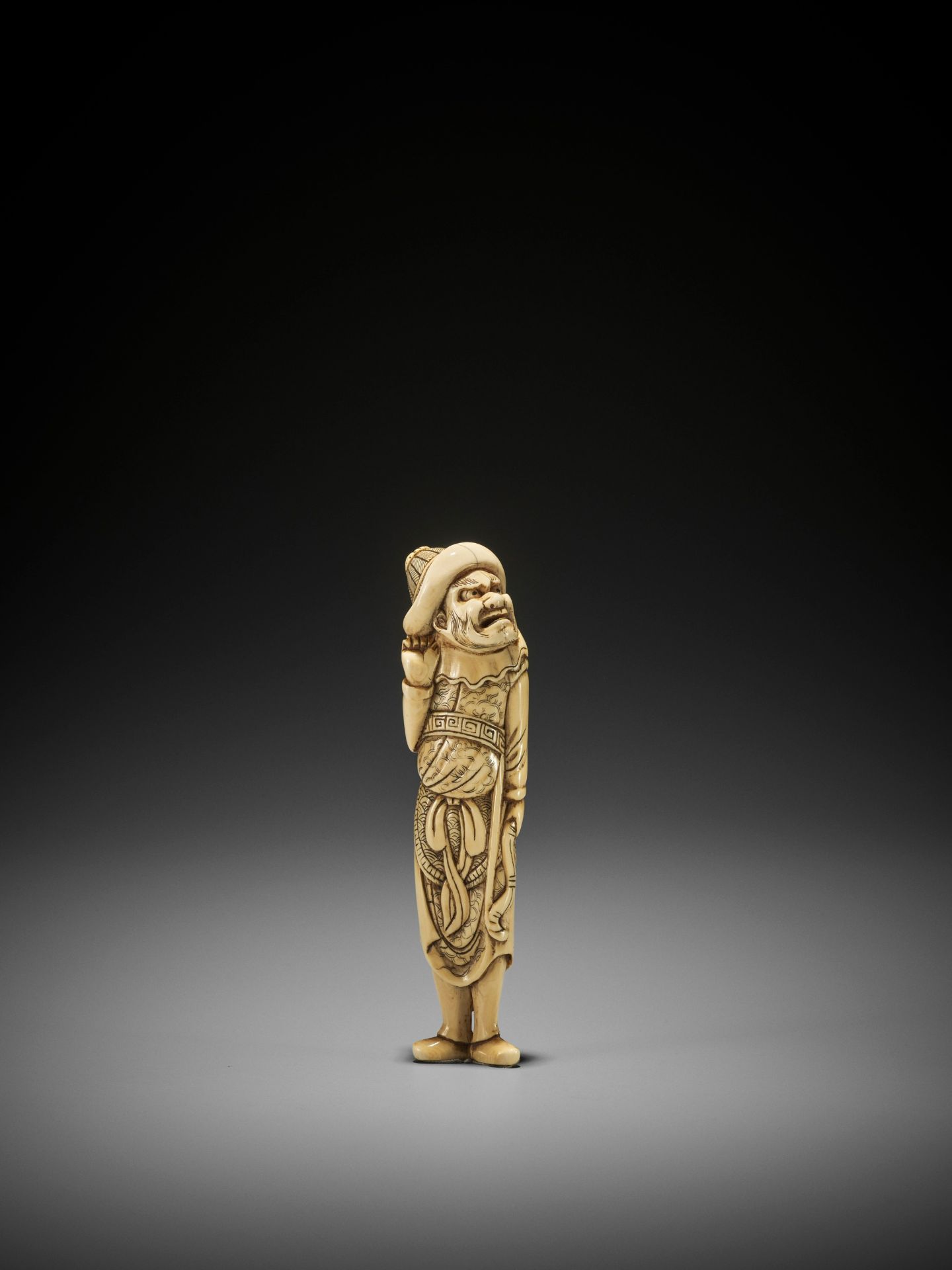 A TALL IVORY NETSUKE OF A TARTAR ARCHER - Image 3 of 10