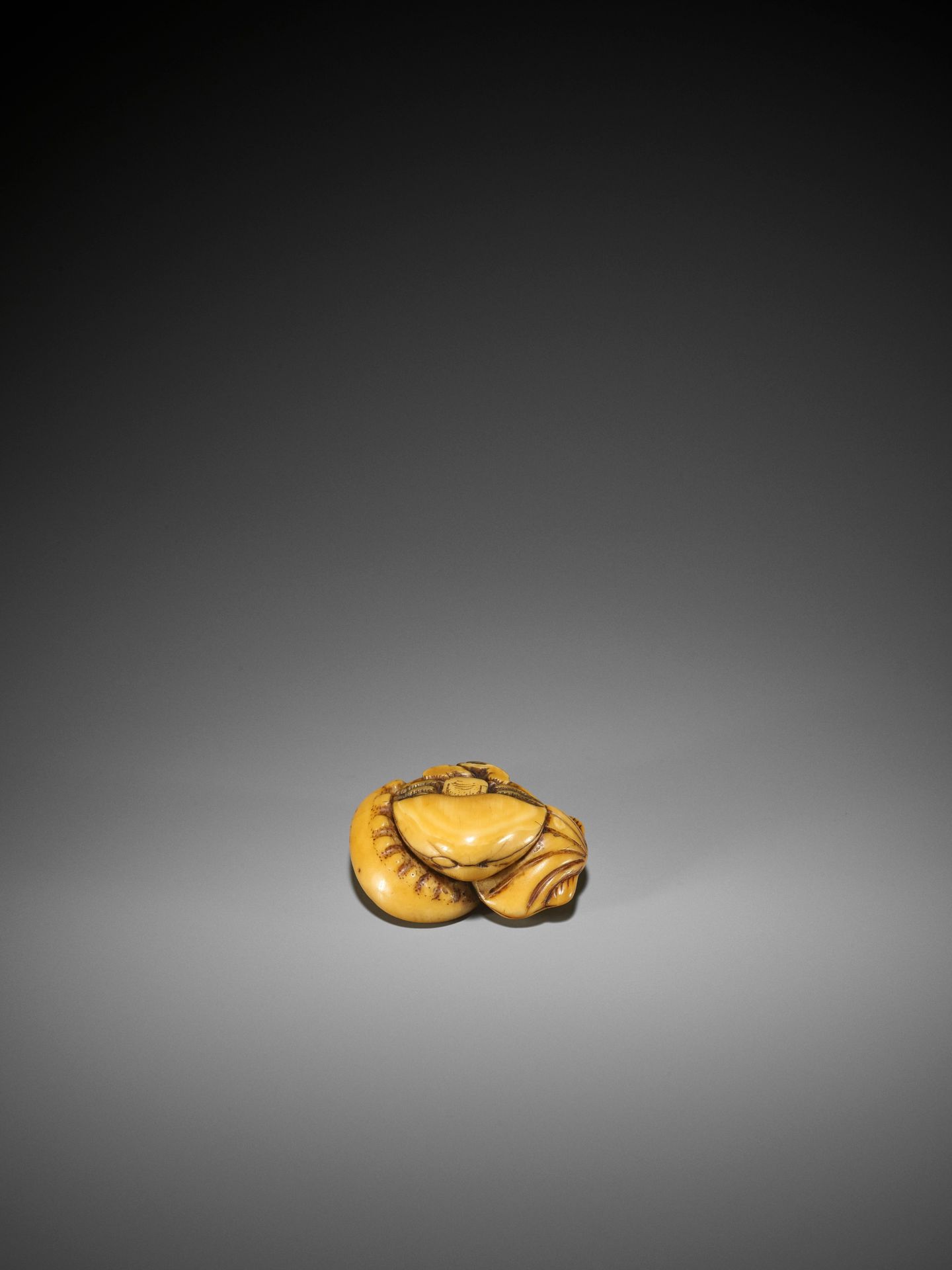 AN EARLY IVORY NETSUKE OF A HERMIT CRAB AND SHELLS - Bild 5 aus 8