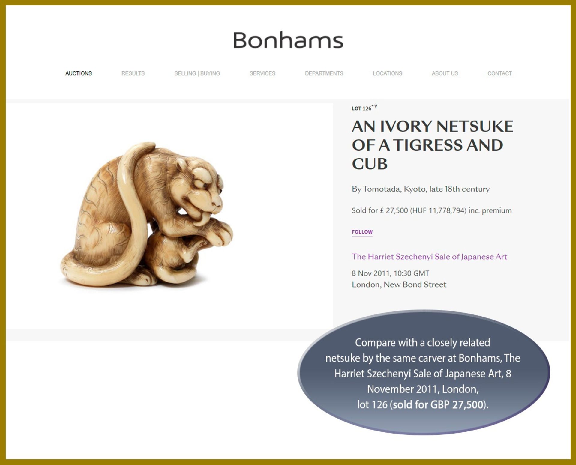 TOMOTADA: AN EXCEPTIONAL IVORY NETSUKE OF A TIGRESS AND CUB - Image 12 of 13