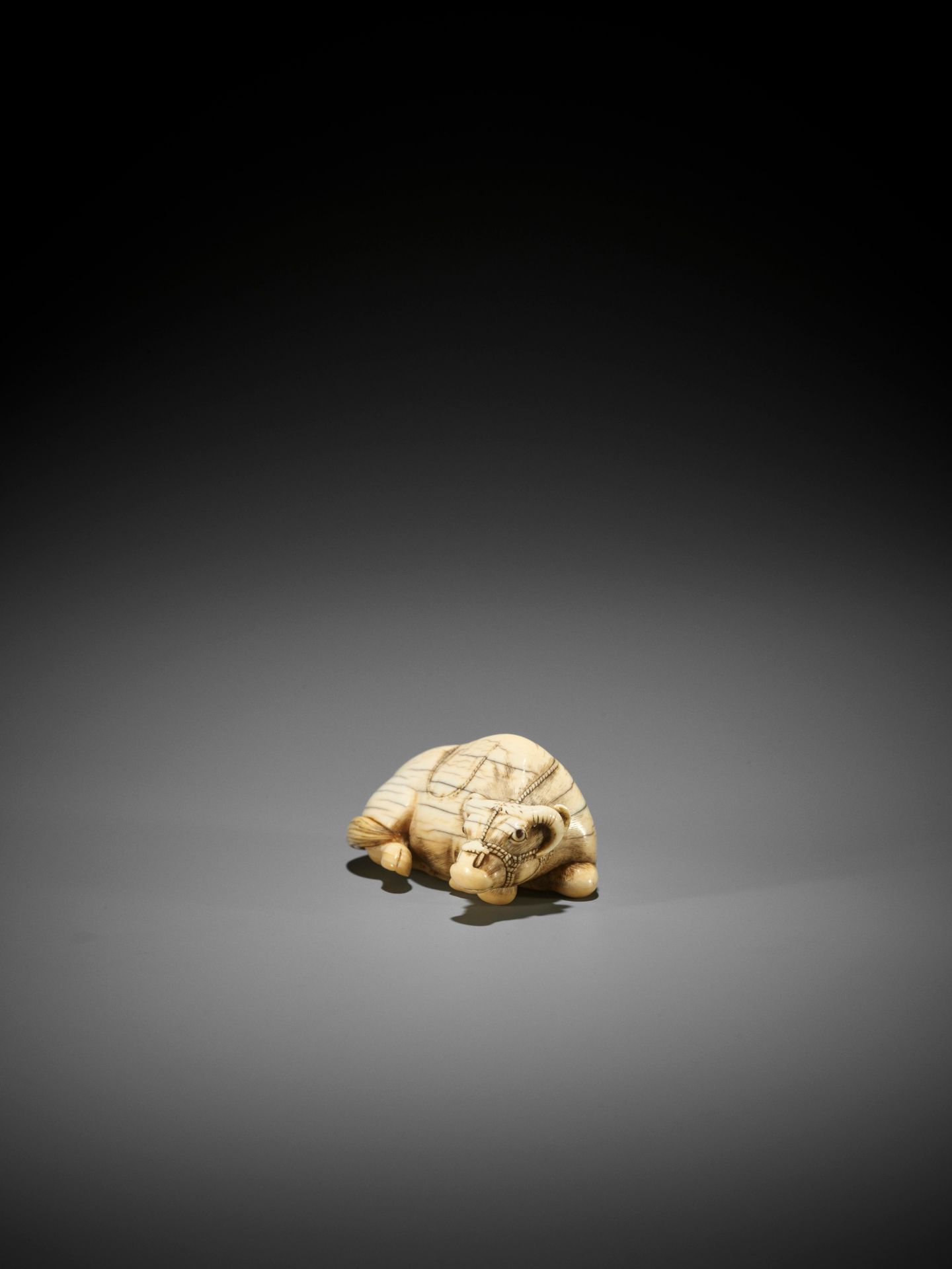 TOMOTADA: AN IVORY NETSUKE OF A RECUMBENT OX - Image 9 of 11