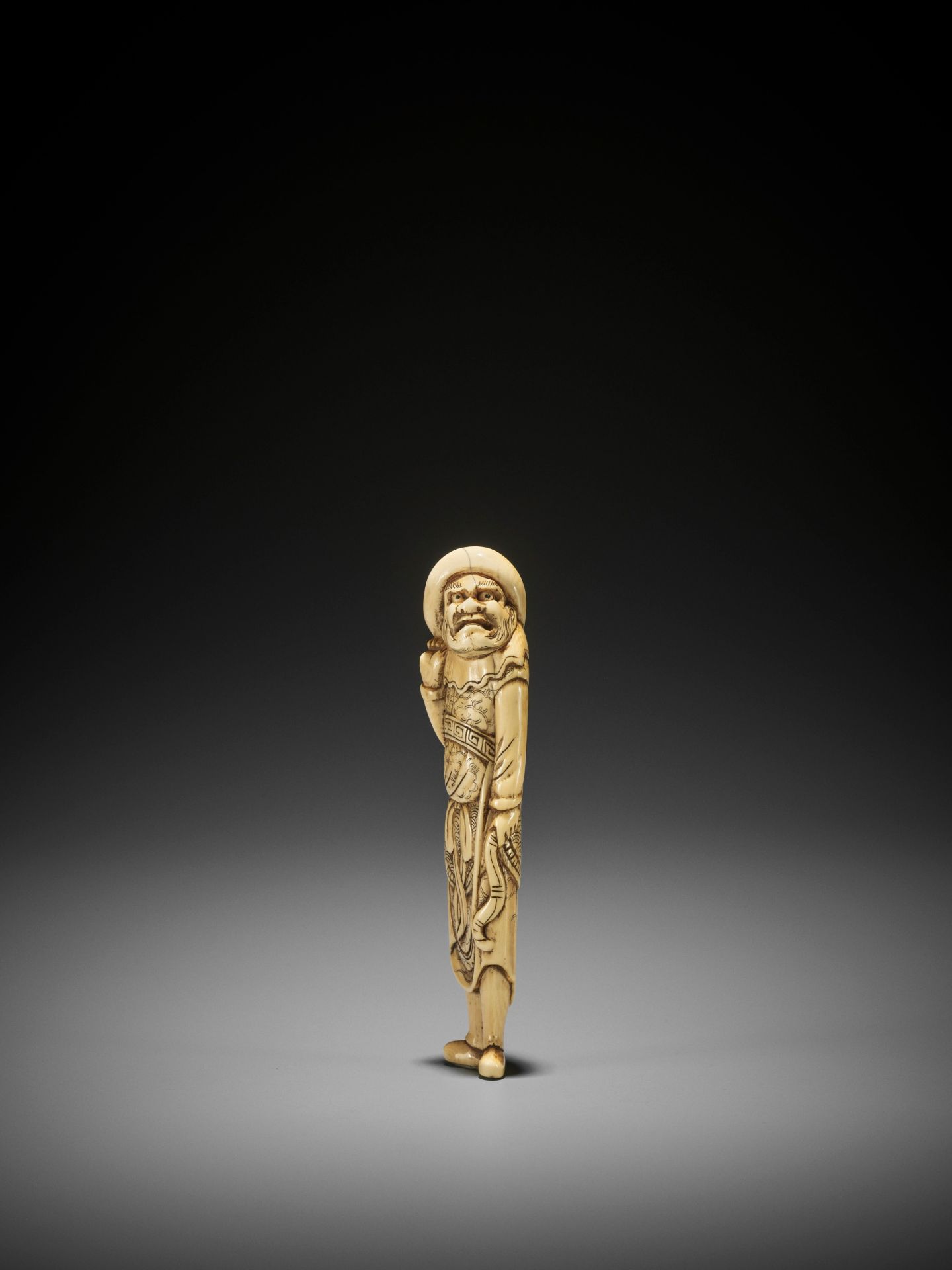 A TALL IVORY NETSUKE OF A TARTAR ARCHER - Image 5 of 10