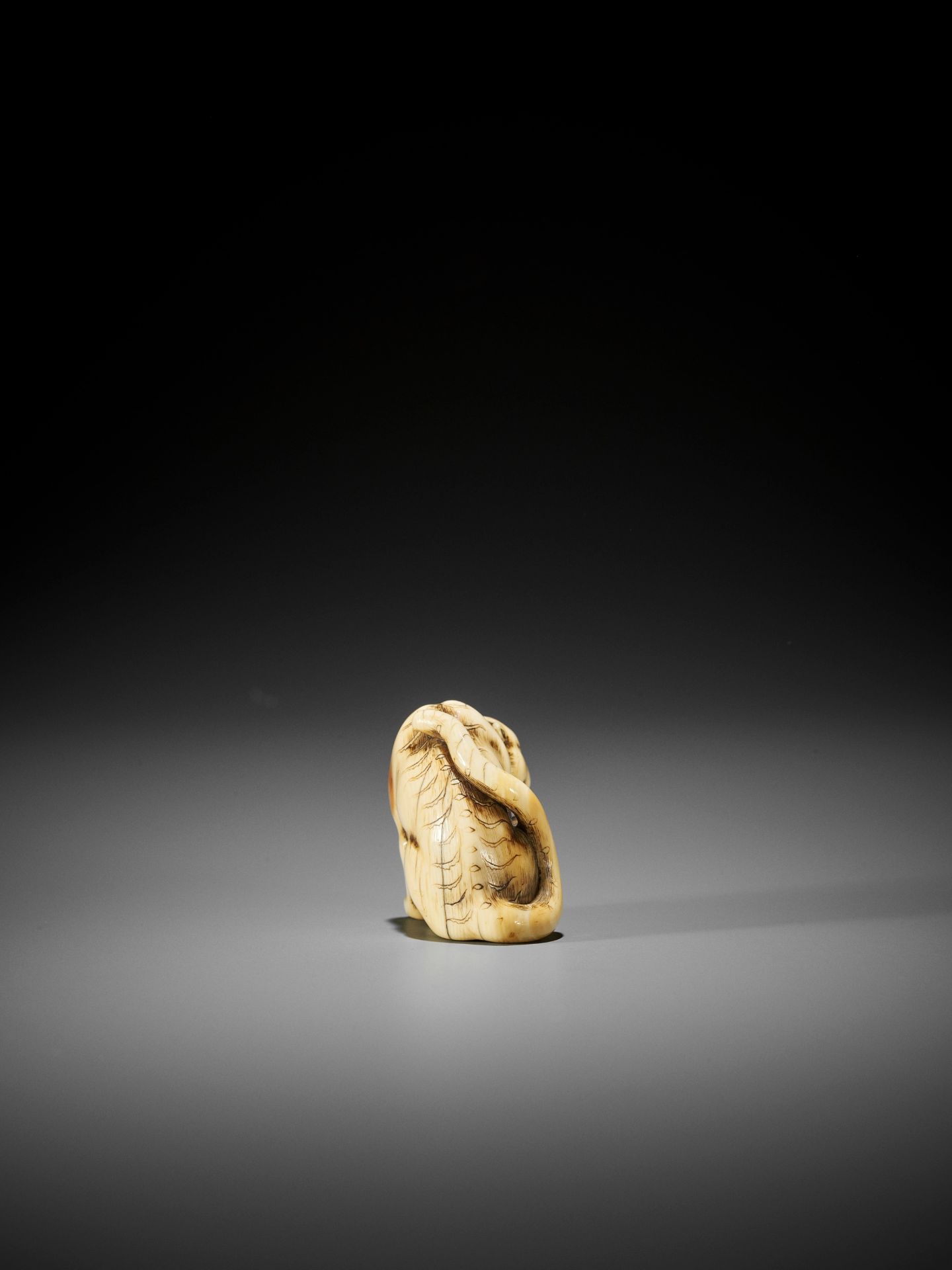 TOMOTADA: AN EXCEPTIONAL IVORY NETSUKE OF A TIGRESS AND CUB - Image 8 of 13