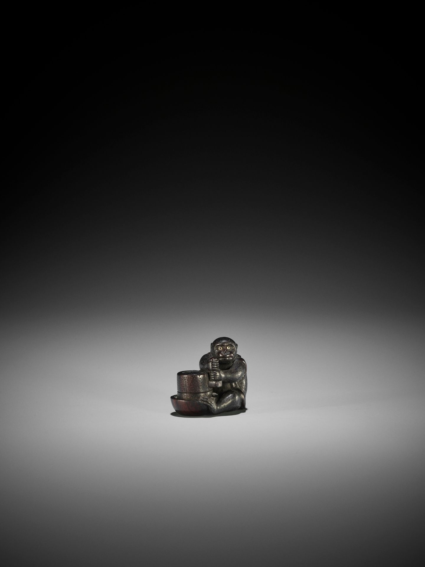 OKATOMO: A RARE SHITAN WOOD NETSUKE OF A MONKEY - Image 2 of 9