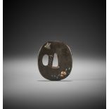 NOMURA YUKI: A SHIBUICHI TSUBA WITH BIRD AND PERSIMMONS