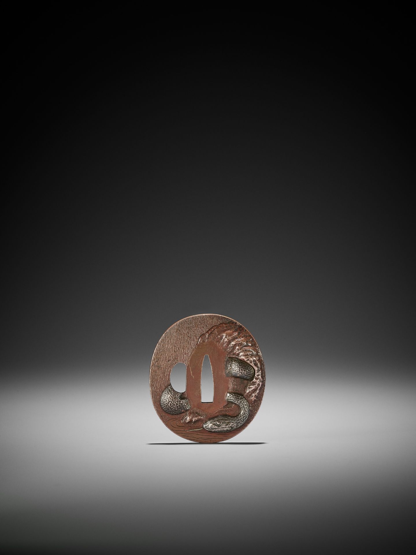 A NARA SCHOOL COPPER AND SHIBUICHI TSUBA WITH A WRITHING SNAKE - Image 3 of 5