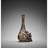 AN EXCEPTIONAL MIXED METAL 'SHOKI AND ONI' VASE