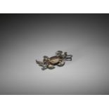 A FINE SILVERED BRONZE OKIMONO OF A FULLY ARTICULATED CRAB