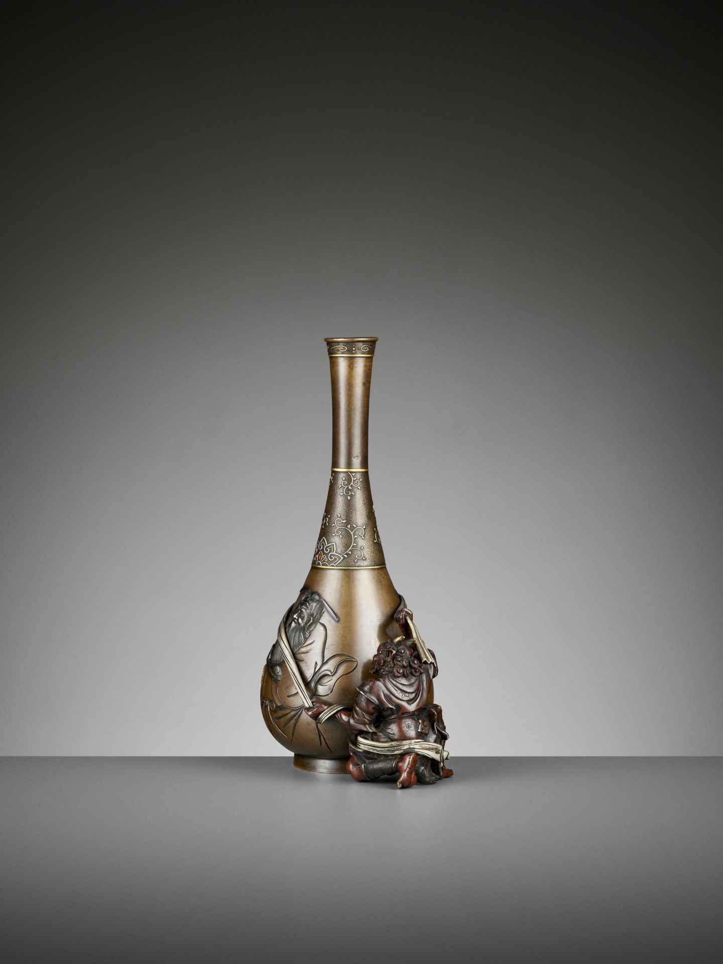 AN EXCEPTIONAL MIXED METAL 'SHOKI AND ONI' VASE - Image 6 of 11