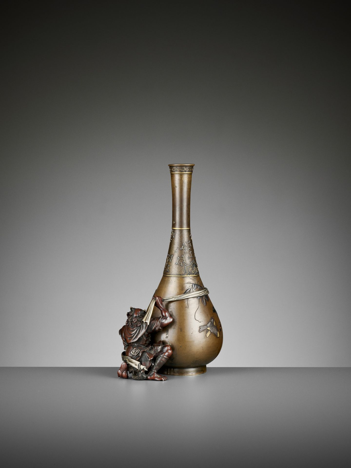 AN EXCEPTIONAL MIXED METAL 'SHOKI AND ONI' VASE - Image 7 of 11