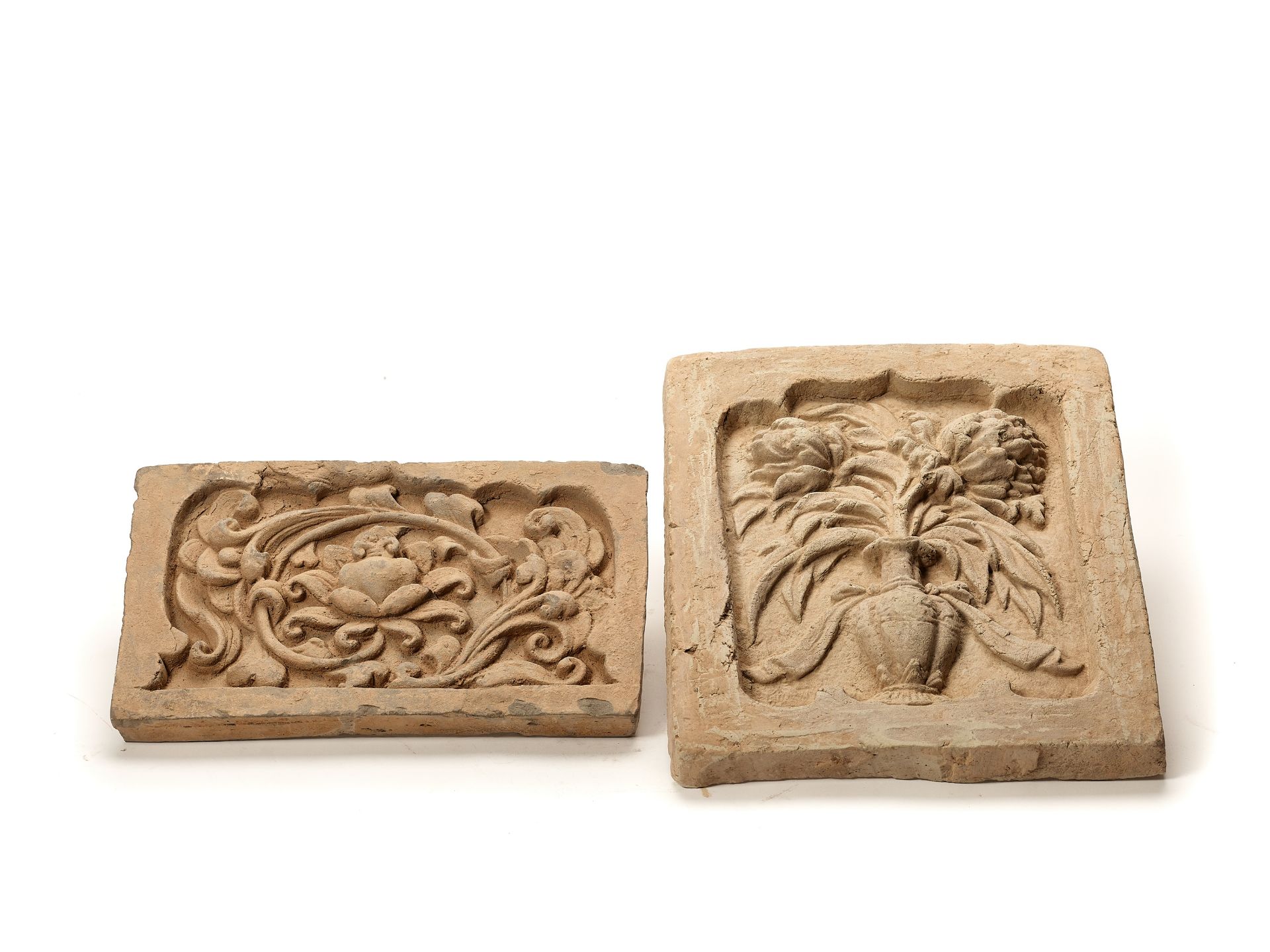 TWO TL-TESTED CHINESE CERAMIC WALL TILES, TANG DYNASTY