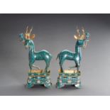 A PAIR OF CLOISONNE DEER CANDLE HOLDERS