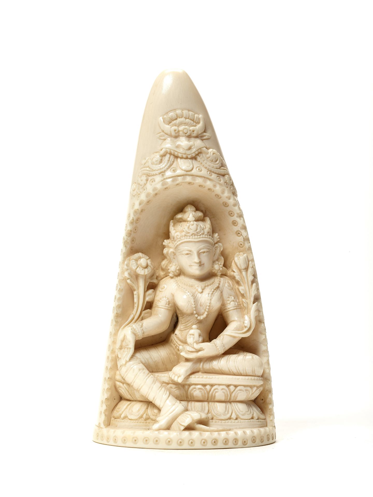 AN INDIAN IVORY TUSK CARVING OF PADMAPANI, 20TH CENTURY