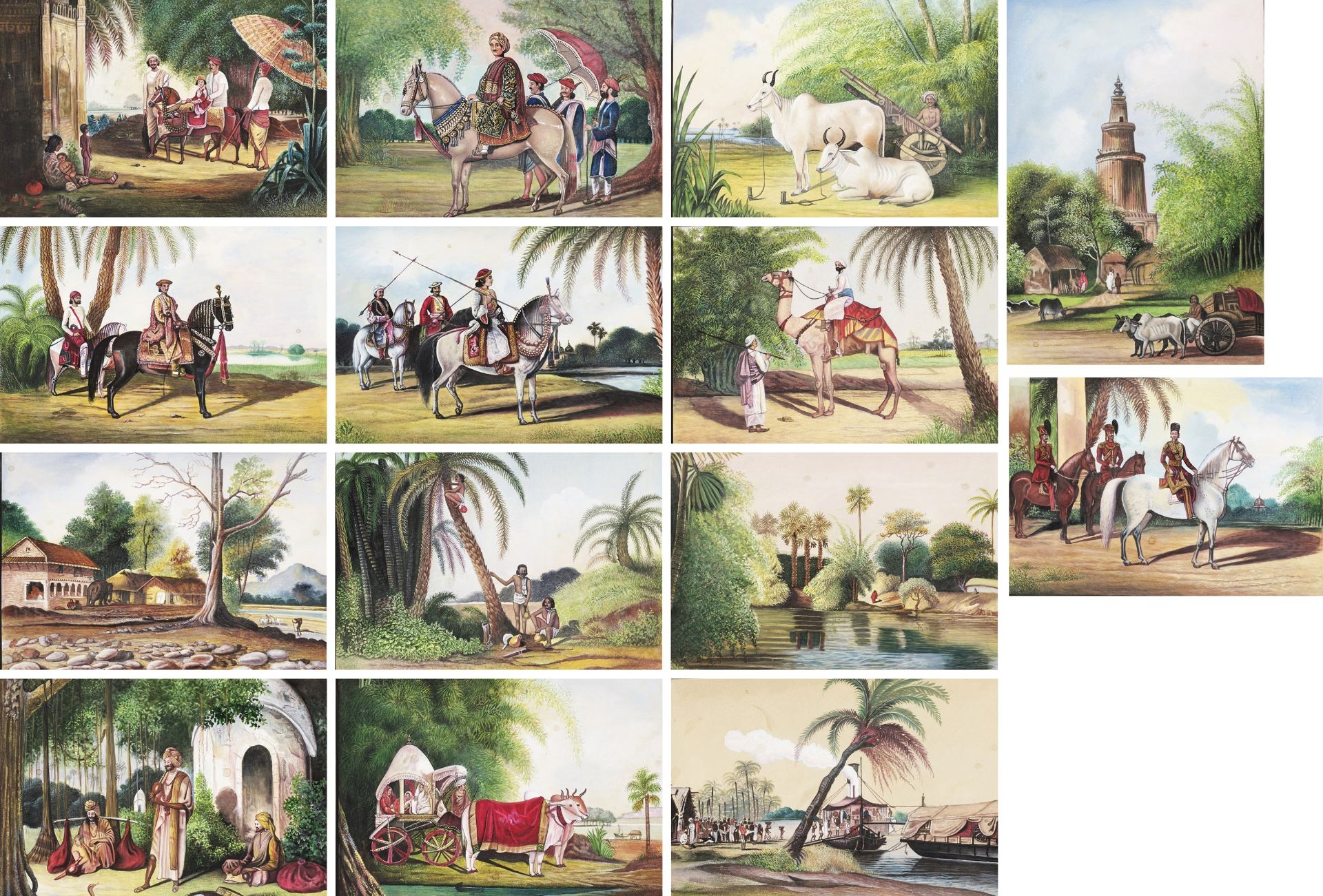 A SET OF 14 INDIAN COMPANY SCHOOL PAINTINGS