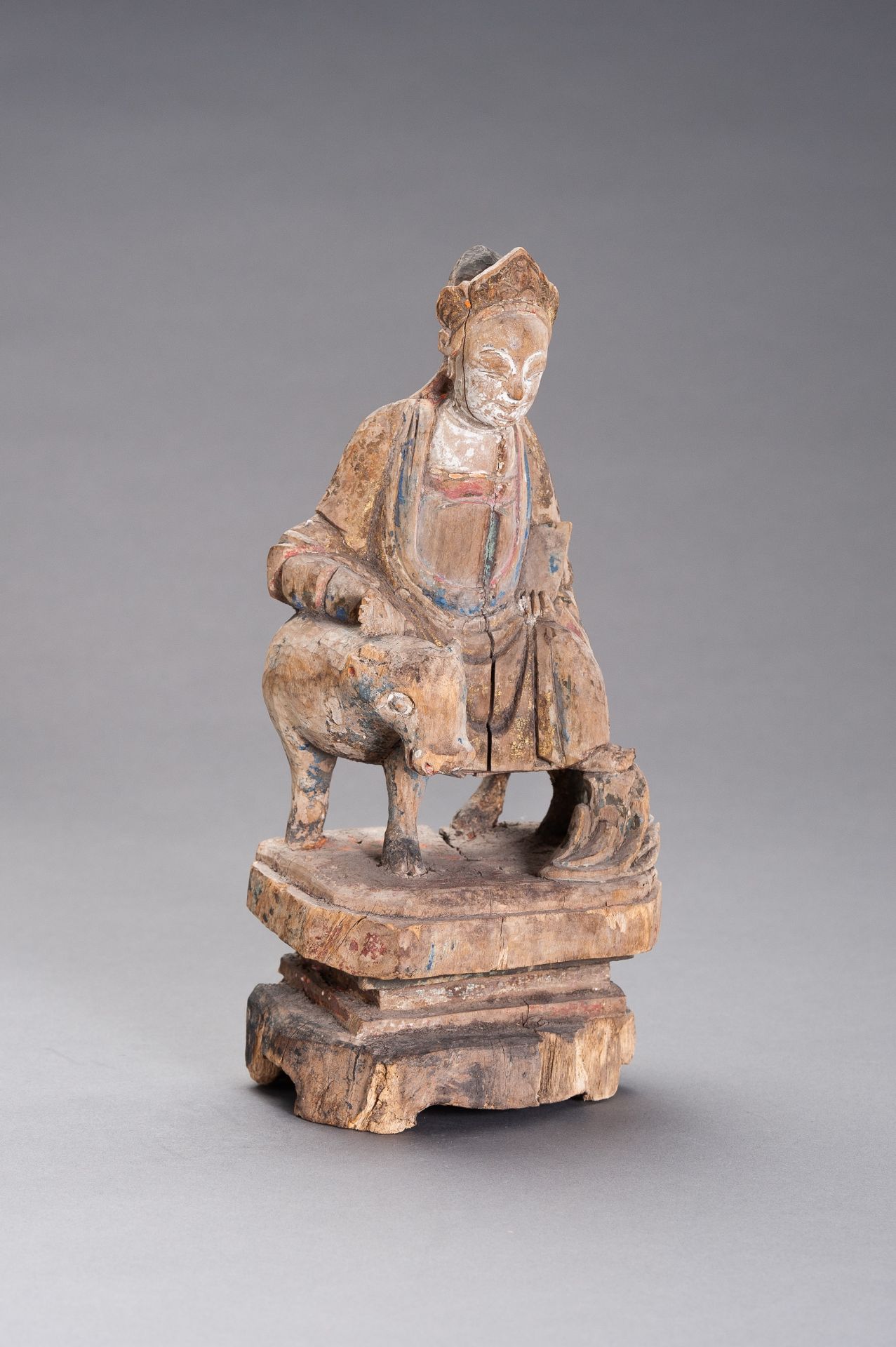 A WOODEN SCULPTURE OF LAOZI RIDING A WATER BUFFALO - Image 2 of 7