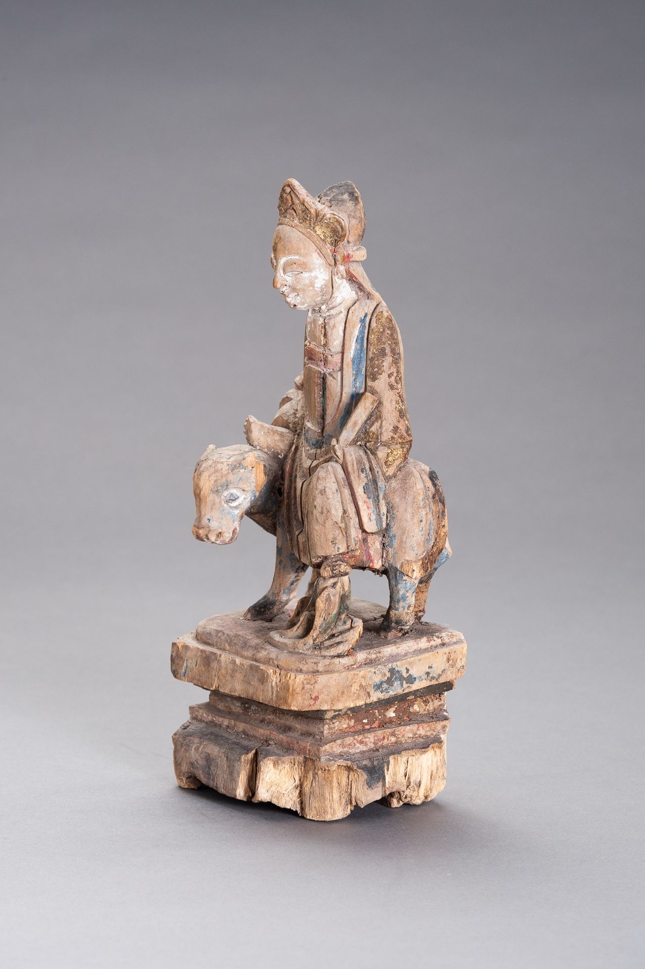 A WOODEN SCULPTURE OF LAOZI RIDING A WATER BUFFALO - Image 4 of 7