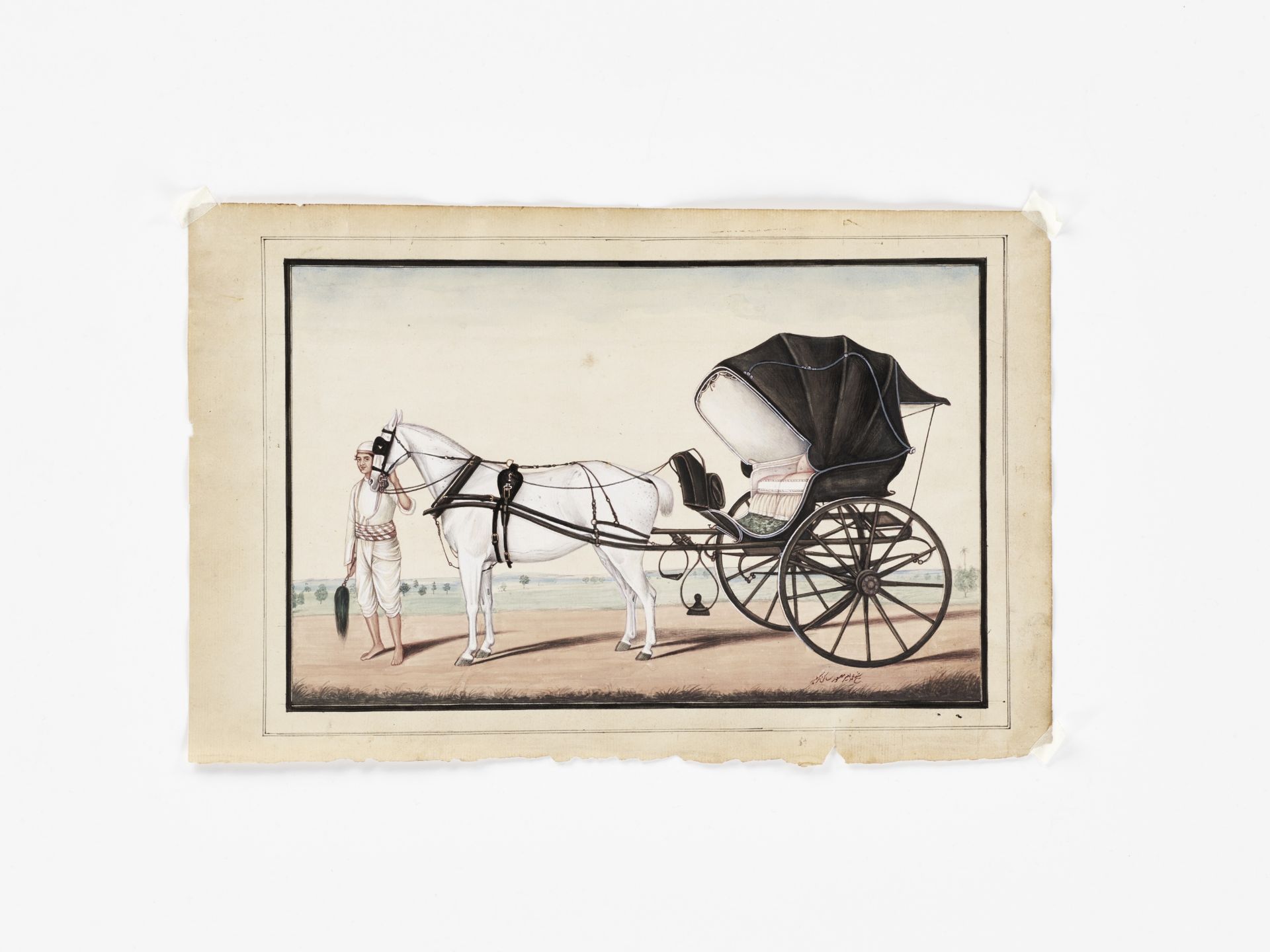 A FINE INDIAN COMPANY SCHOOL PAINTING OF A HORSE AND BUGGY